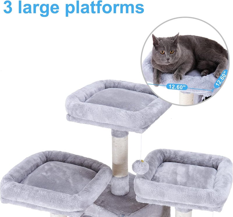Cat Tree, 180cm(71-Inch) XL Large Cat Tower for Indoor Cats, Multi-Level Cat House with 3 Padded Perches, Big Scratcher and Scratching Posts, Light Gray MPJ034W - Image 4
