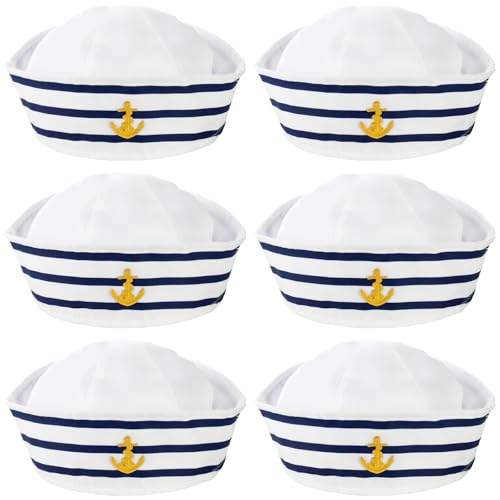 Mezchi 6 Pack Sailor Hat, Blue with White Captain Hat for Men Women, Navy Boat Captain Hat for Yacht Rock Party Attire, Sailor Costume, Dressing Up Party - Image 1