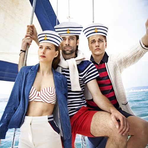 Mezchi 6 Pack Sailor Hat, Blue with White Captain Hat for Men Women, Navy Boat Captain Hat for Yacht Rock Party Attire, Sailor Costume, Dressing Up Party - Image 5