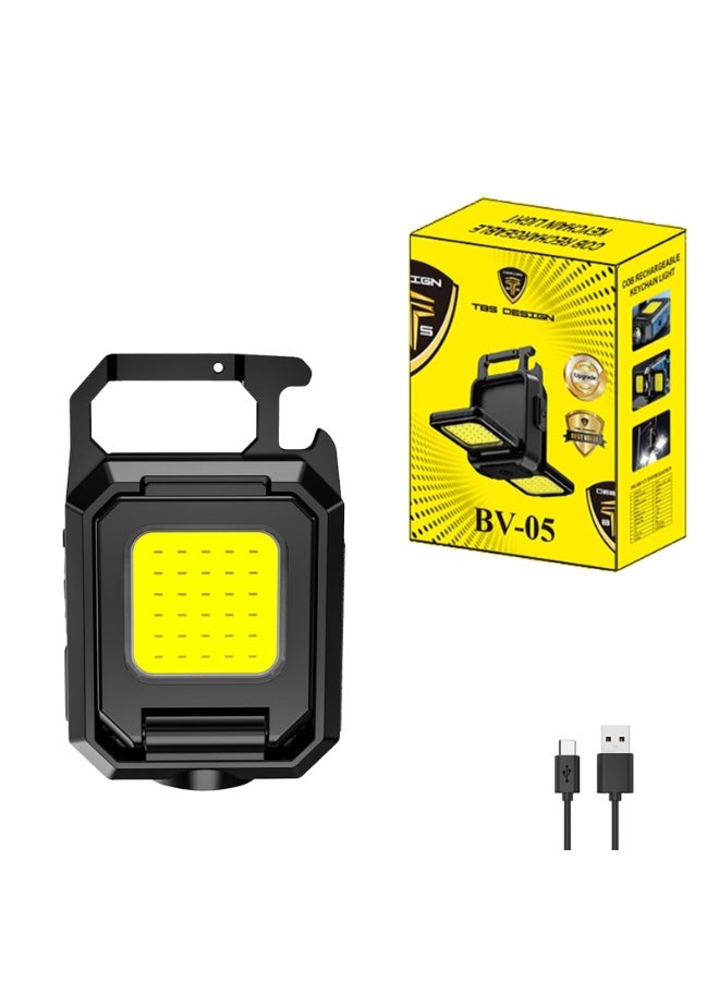 TBS DESIGN COB Keychain Magnetic Lamp, Work Lamp for Camp, 5 Light Mode 90° Foldable, 800 mAh Rechargeable 500 Lumens Flashlight with Bottle Opener for Camp Outdoor Fishing Hiking and Gift - Image 1