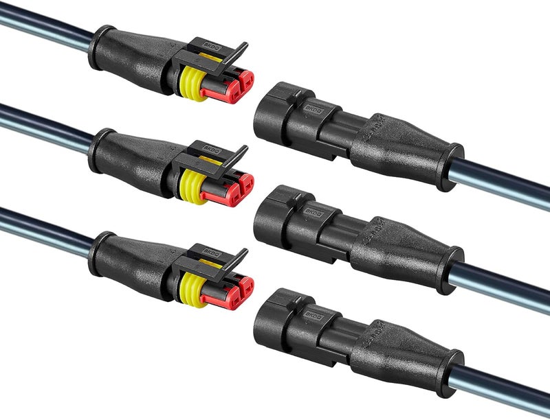 YETOR 2Pin Connector,Injection Molded16 AWG Male and Female 2Wire Waterproof Connectors,IP67 Auto Electrical Wire Connectors for Car, Truck, Boat, (3Pack) - Image 1
