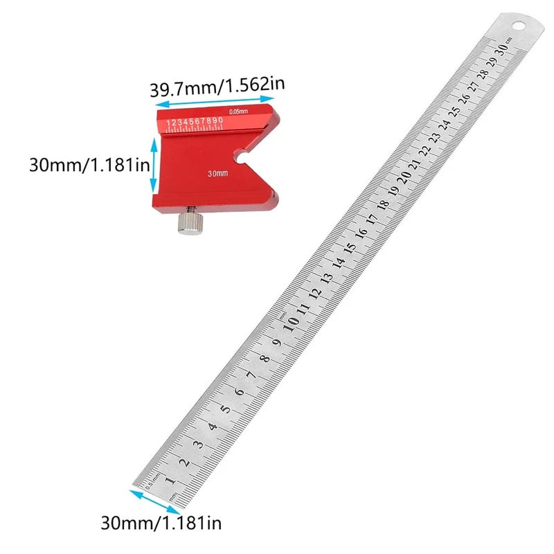 Aluminum Alloy Center Scribe 45 90 Degree Angle Measuring Tool with Steel Ruler - Image 3