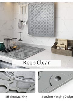 KASTWAVE Silicone Drying Mat for Kitchen Countertops, 12 X 16 In, Kitchen Drying Mat (Grey)  - Image 2