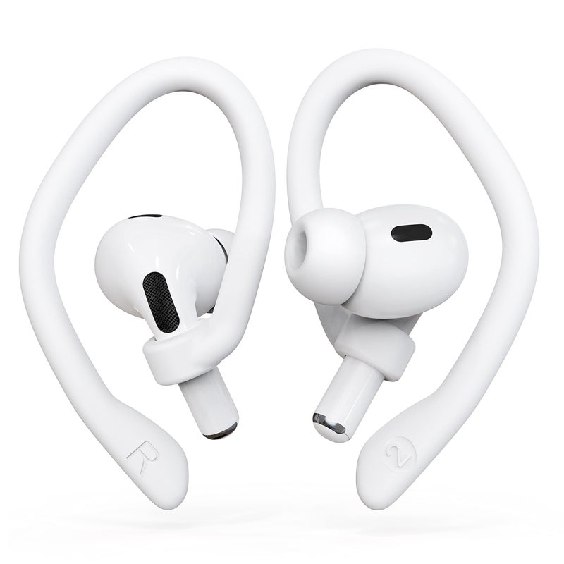 DamonLight [2 Pairs] DamonLight Ear Hooks for AirPods Pro 2 & 1, AirPods 4 & 3 & 2 & 1, Airpod Ear Hook, Anti-Slip Comfortable Fit, Ergonomic Design, AirPods Accessories (Medium, White) - Image 1