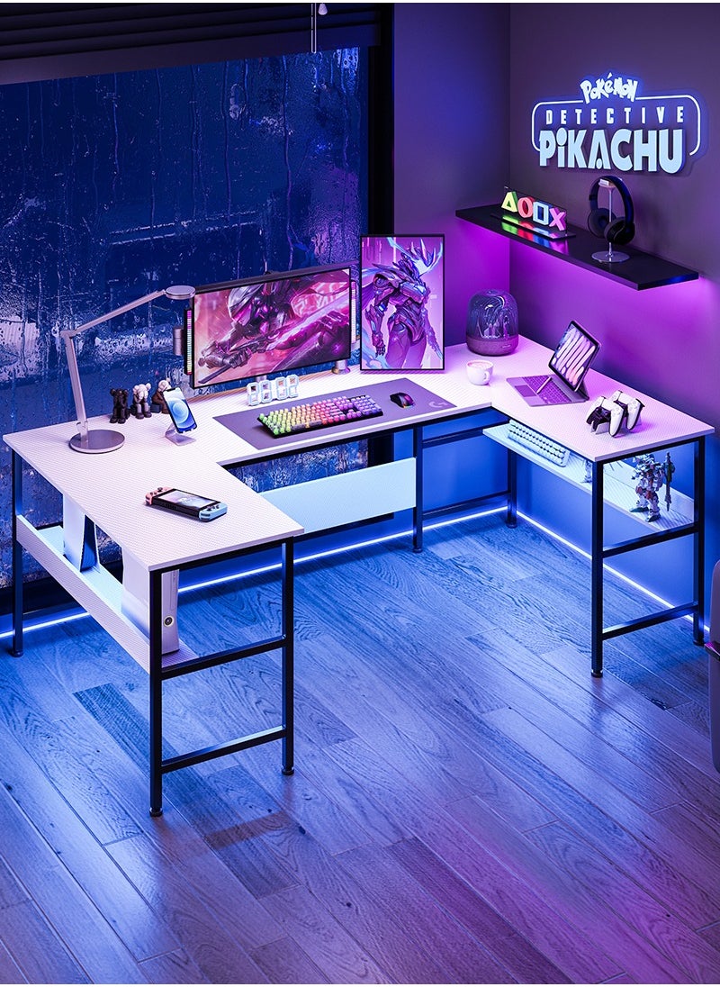 Stubborn Large Gaming Table, 180cm U Shaped desk, Texture Desktop Corner Computer Desk, U Office Desk with Storage Shelves, Gaming Desk for Office and Gaming Area  - Image 1