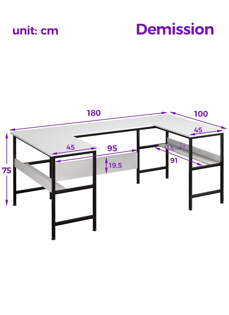 Stubborn Large Gaming Table, 180cm U Shaped desk, Texture Desktop Corner Computer Desk, U Office Desk with Storage Shelves, Gaming Desk for Office and Gaming Area  - Image 2