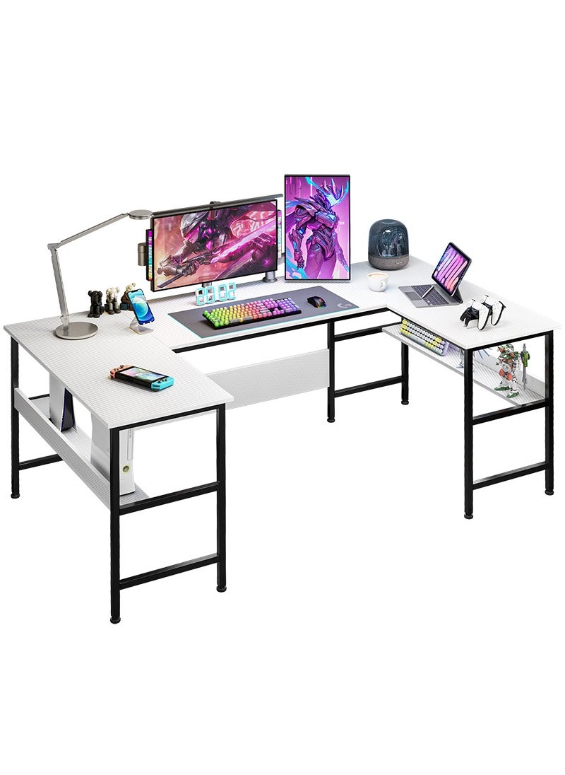 Stubborn Large Gaming Table, 180cm U Shaped desk, Texture Desktop Corner Computer Desk, U Office Desk with Storage Shelves, Gaming Desk for Office and Gaming Area  - Image 3