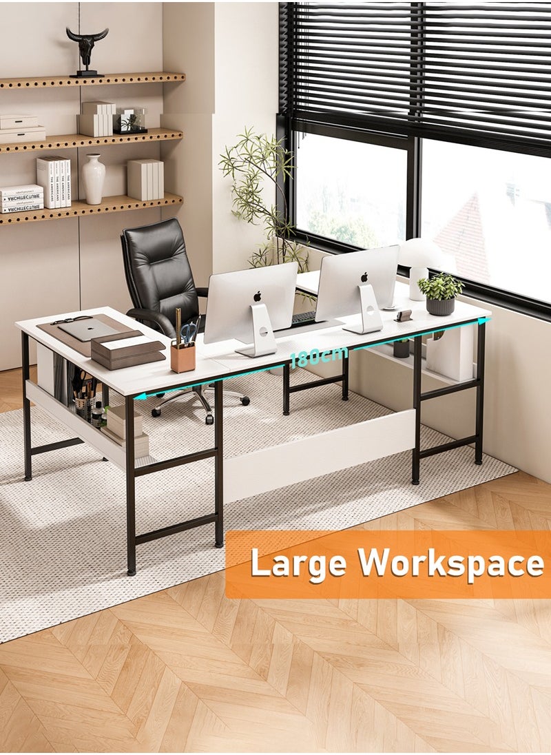 Large Gaming Table, 180cm U Shaped desk, Texture Desktop Corner Computer Desk, U Office Desk with Storage Shelves, Gaming Desk for Office and Gaming Area