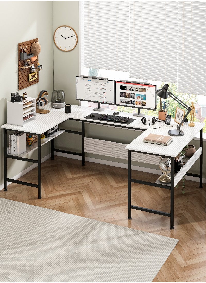 Large Gaming Table, 180cm U Shaped desk, Texture Desktop Corner Computer Desk, U Office Desk with Storage Shelves, Gaming Desk for Office and Gaming Area