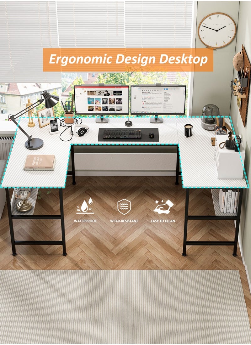 Large Gaming Table, 180cm U Shaped desk, Texture Desktop Corner Computer Desk, U Office Desk with Storage Shelves, Gaming Desk for Office and Gaming Area