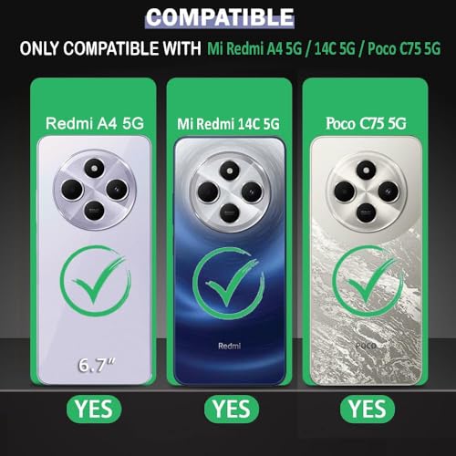 AIBEX® Compatible for Poco M7 5G / Redmi 14C 5G / Redmi A4 5G / Poco C75 5G Mobile Back Case Cover, Crystal-Clear Shockproof Bumper with Camera Guard |TPU+PC |Slim Transparent – Black - Image 2