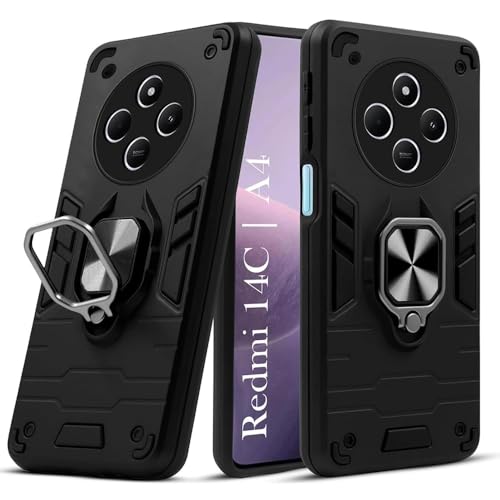 AIBEX® Compatible for Poco M7 5G / Redmi 14C 5G / Redmi A4 5G / Poco C75 5G Mobile Back Case Cover, Crystal-Clear Shockproof Bumper with Camera Guard |TPU+PC |Slim Transparent – Black - Image 1