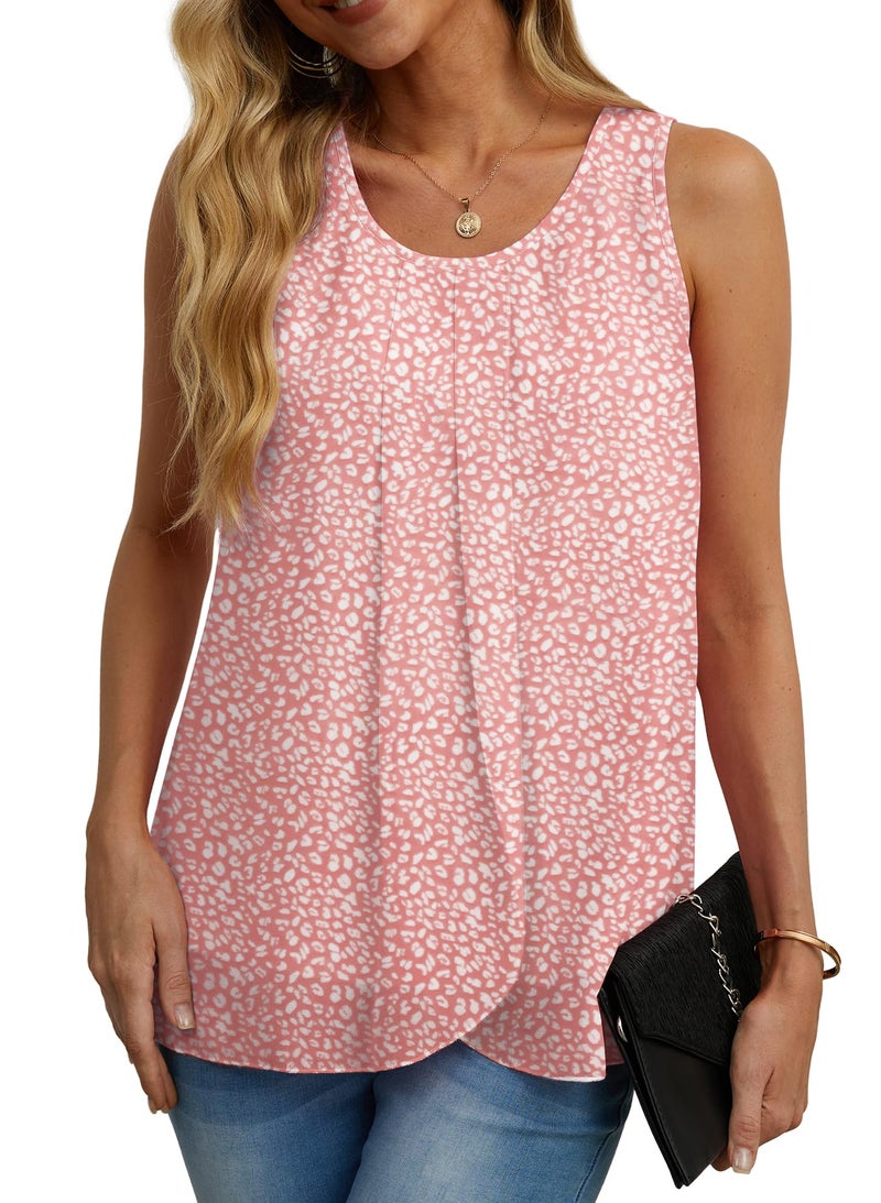IWOLLENCE Womens Summer Tank Tops Sleeveless Chiffon Double Layers Blouse Loose Round Neck Casual Shirts Spotted Peach Pink Medium - Image 1