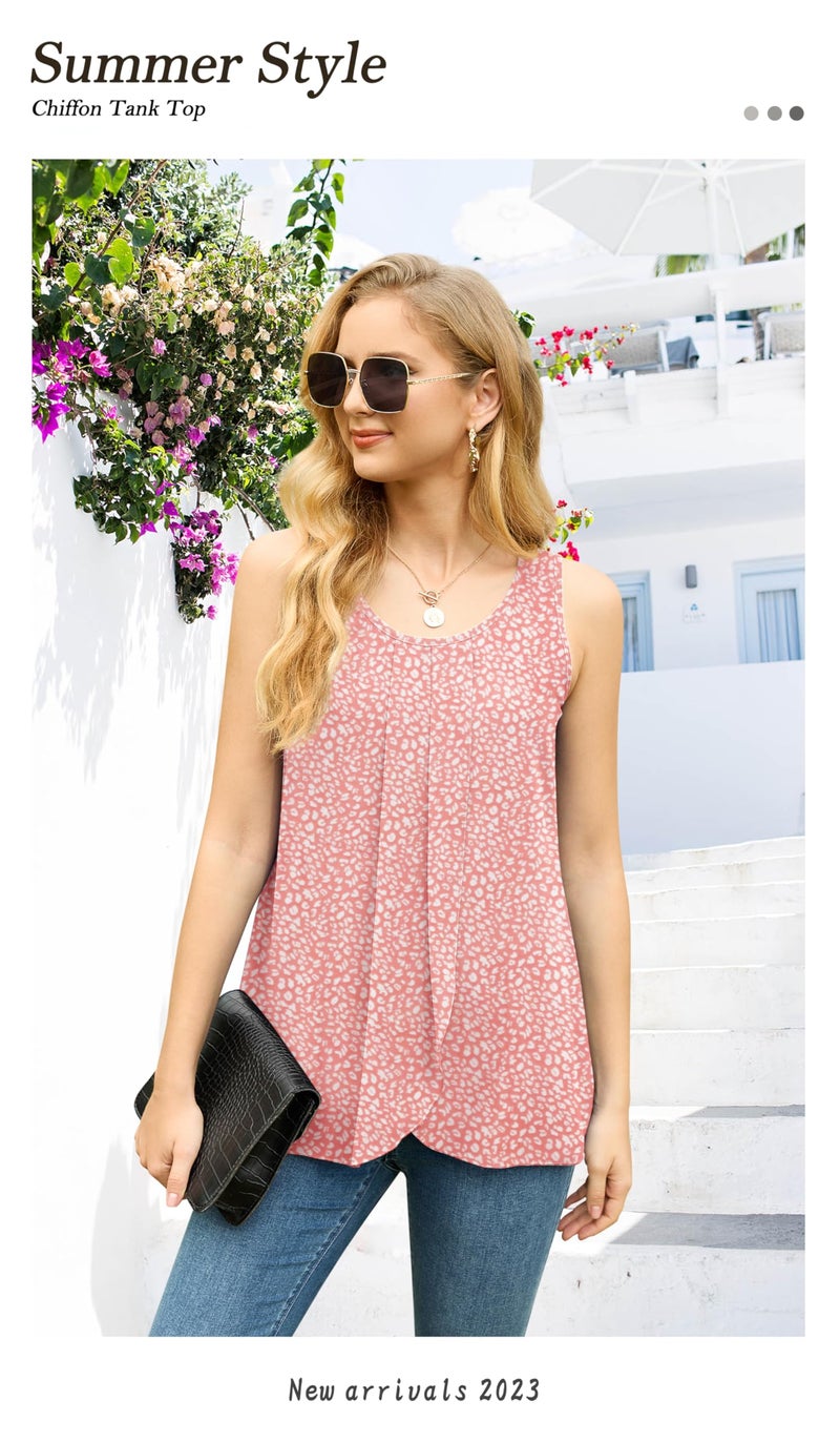 IWOLLENCE Womens Summer Tank Tops Sleeveless Chiffon Double Layers Blouse Loose Round Neck Casual Shirts Spotted Peach Pink Medium - Image 3