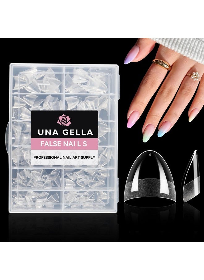 UNA GELLA Short Almond Fake Nails Half Cover 504Pcs Extra Short Almond Soft Gel Nail Tips Prebuff Clear Almond Nails Salon Quality Nail Extension For Diy Home Nail Art Gift For Her 12 Sizes  - Image 1