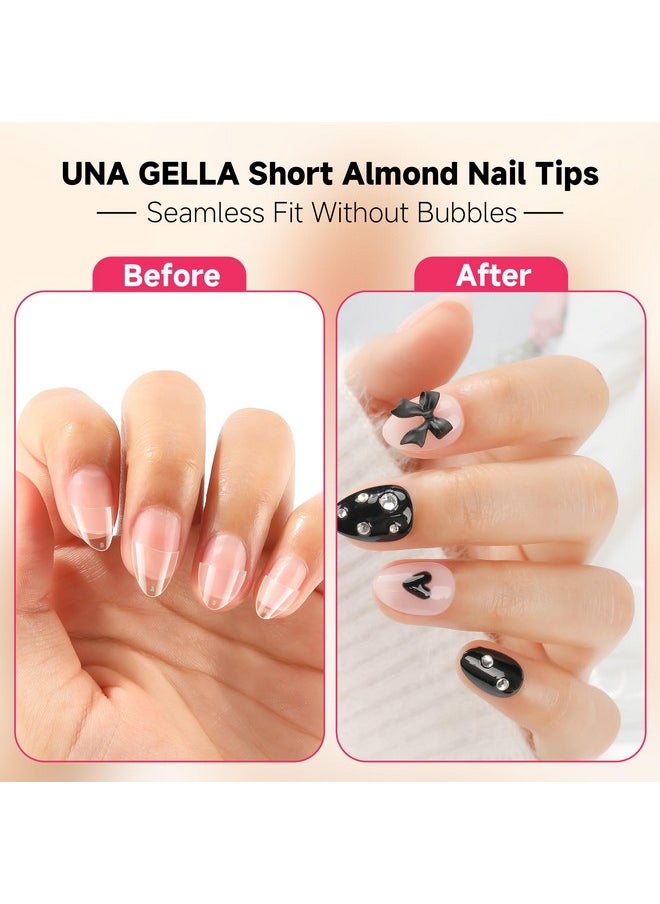 UNA GELLA Short Almond Fake Nails Half Cover 504Pcs Extra Short Almond Soft Gel Nail Tips Prebuff Clear Almond Nails Salon Quality Nail Extension For Diy Home Nail Art Gift For Her 12 Sizes  - Image 2