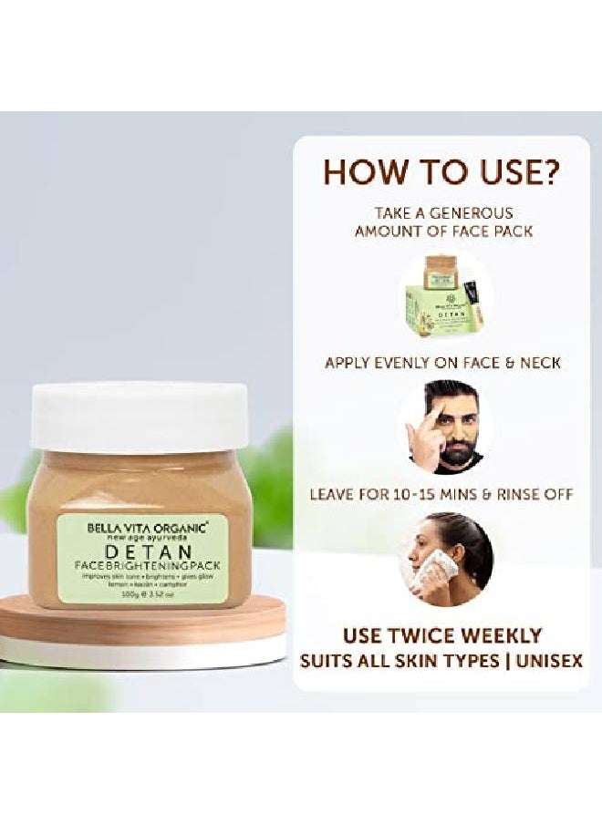 Bella Vita Organic - De Tan Removal Face Pack For Glowing Skin, Oil Control, Acne, Pimples, Anti Blemishes, Pigmentation, Tanning & Brightening, 100 Gms - Image 1