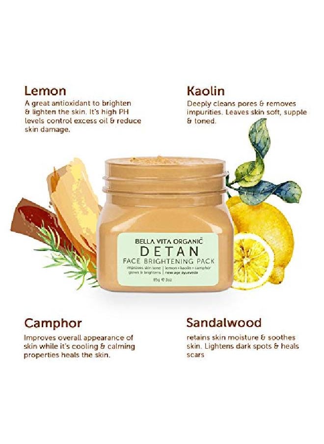 Bella Vita Organic - De Tan Removal Face Pack For Glowing Skin, Oil Control, Acne, Pimples, Anti Blemishes, Pigmentation, Tanning & Brightening, 100 Gms - Image 1