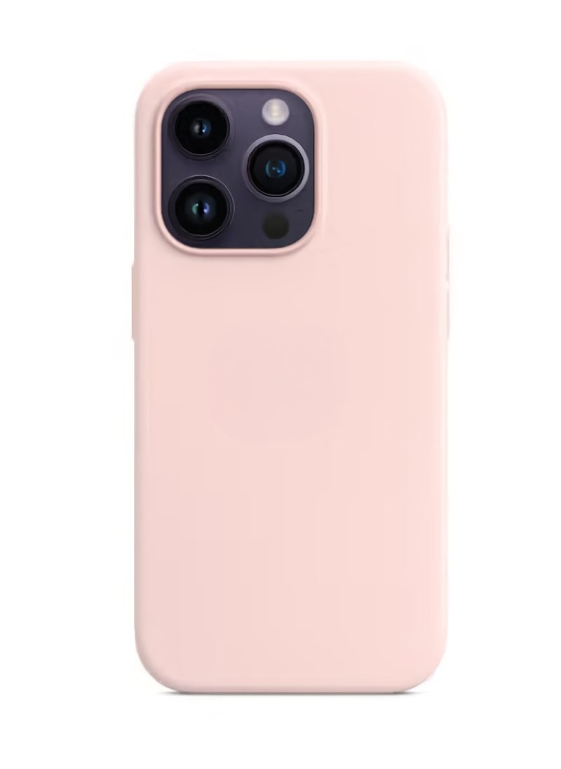 جراب سيليكون مغناطيسي لهاتف iPhone، جراب سيليكون متين مع Magsafe، جراب حماية ناعم ومريح لهاتف iPhone 15 Pro، (لون وردي طباشيري)