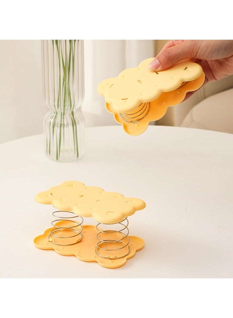 KASTWAVE Tissue Box Holder Spring Support, Facial Tissue Box Cover Automatic Lifting Spring Bracket, Car Tissue Dispenser Holder for Tabletop Bathroom Office Kitchen Toilet - Yellow Biscuits 4pcs - Image 5