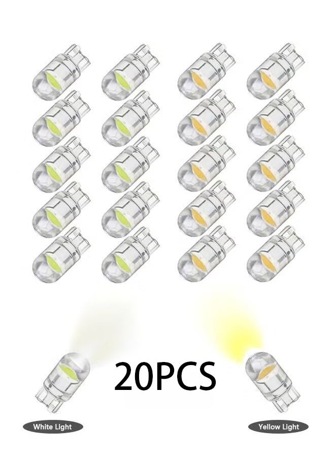 أخبار 20 PCS مصابيح LED مصابيح بيضاء وصفراء ، 6000K 68 2825 W5W T10 COB LED PLUDGE PLUBLBS ، مصابيح صغيرة لمصابيح لوحة الترخيص ، مصابيح موضع السيارة ، ضوء الخريطة  - Image 1
