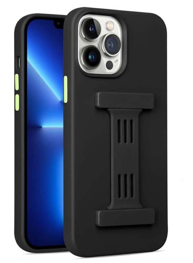 Magnetic Rubber Cover with Strap For Apple iPhone 14 Pro Max 6.7 inch Black - Image 1