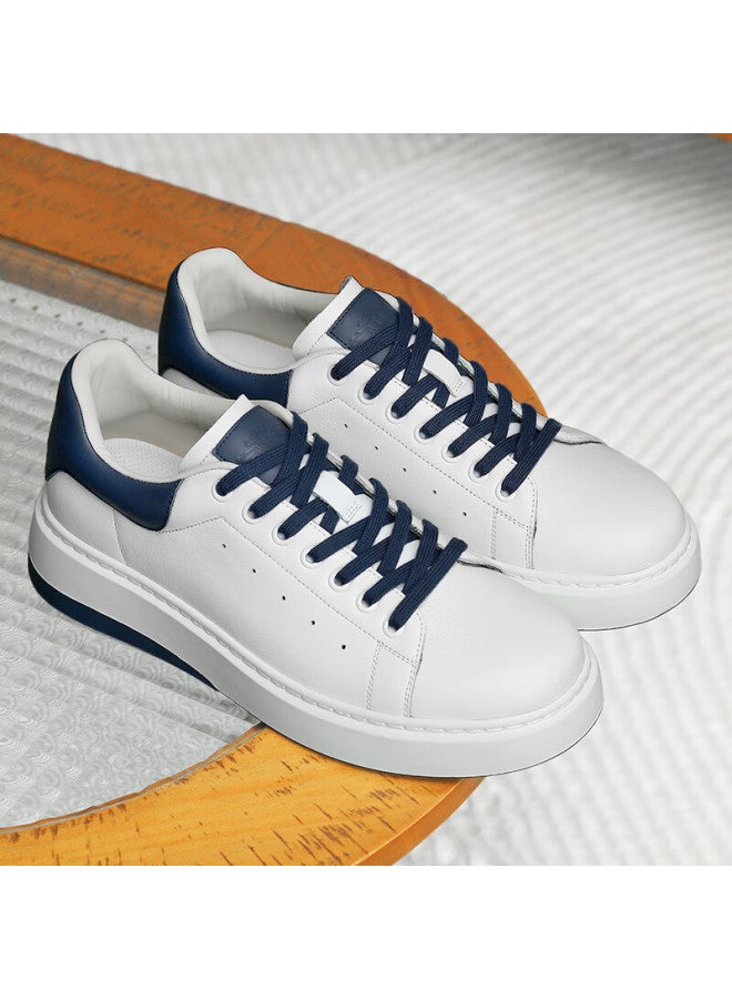 Desai New Technology Non-slip Wear-resistant Casual Sneakers, Genuine Leather White Shoes, Memory Sole Heightening Men's Shoes, White And Blue, Size 39 - Image 4