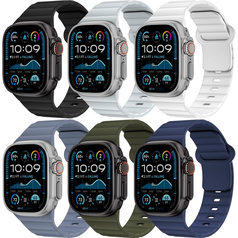 Wowstrap 6 Pack Sport Bands for Apple Watch Ultra/3/2 Band 49mm 46mm 45mm 44mm 42mm 41mm 40mm 38mm iWatch Bands for Men Women,Waterproof Silicone Strap Wristband for Apple Watch Series 11 10 9 8 7 6 5 4 SE 3/2 - Image 1