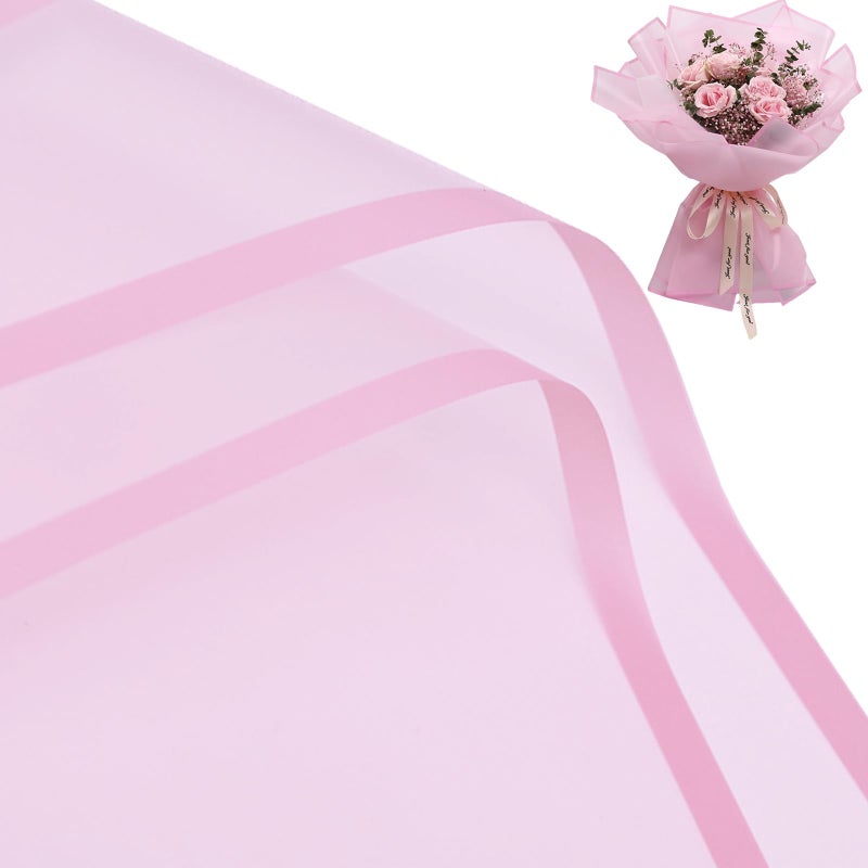 Gloreyan 20 Sheets Pink Flower Wrapping Paper, Florist Bouquet DIY Craft Fresh Flower Wrapping Paper with Pink Border Waterproof Floral Wrapping Gift Box Packaging Material Florist Supplies, 22.8*22.8 - Image 1