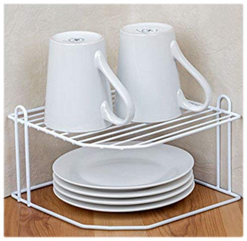 INDIAN DECOR Kitchen Corner Rack Shelf Plate Rack Kitchen Storage Idea Cupboard Organiser 25X25X10 White - Image 1