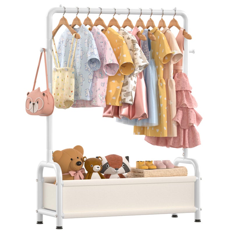 ZHKINGGS Kids Clothing Rack with Storage Shelf, Kids Dress Up Storage for Coats, Small Baby Garment Rack for Hanging Clothes, Toddler Wardrobe Closet Organizer (Classic, White) - Image 1