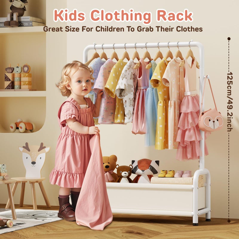 ZHKINGGS Kids Clothing Rack with Storage Shelf, Kids Dress Up Storage for Coats, Small Baby Garment Rack for Hanging Clothes, Toddler Wardrobe Closet Organizer (Classic, White) - Image 2