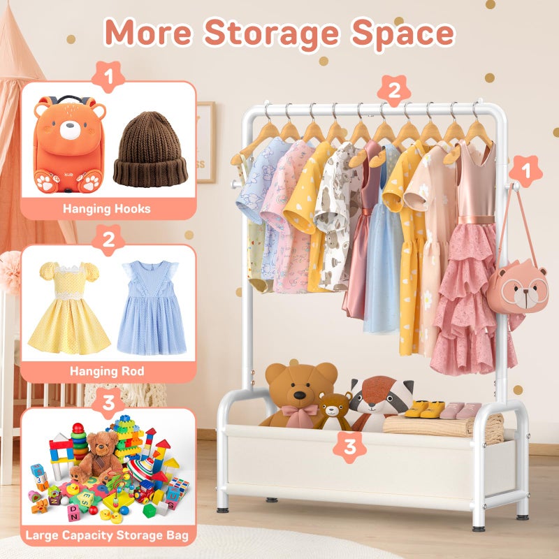 ZHKINGGS Kids Clothing Rack with Storage Shelf, Kids Dress Up Storage for Coats, Small Baby Garment Rack for Hanging Clothes, Toddler Wardrobe Closet Organizer (Classic, White) - Image 4