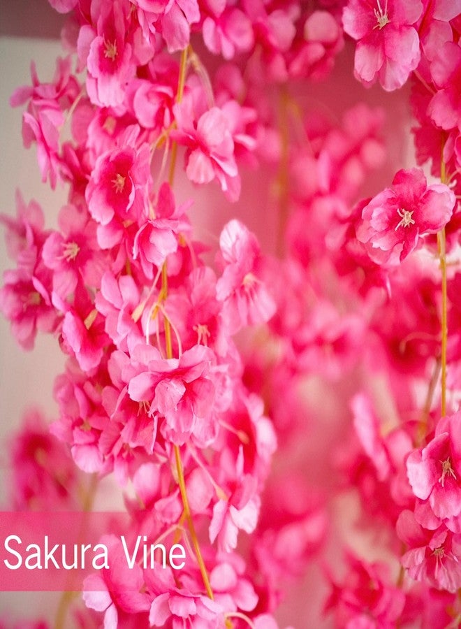 ASTRYAS Artificial Cherry Flower Vines, 4Pcs Pink Cherry Blossom Garland Hanging Silk Artificial Flower Faux Sakura Garland for Wedding Garden Arch Wall Home Party Decor(Hot Pink) - Image 2