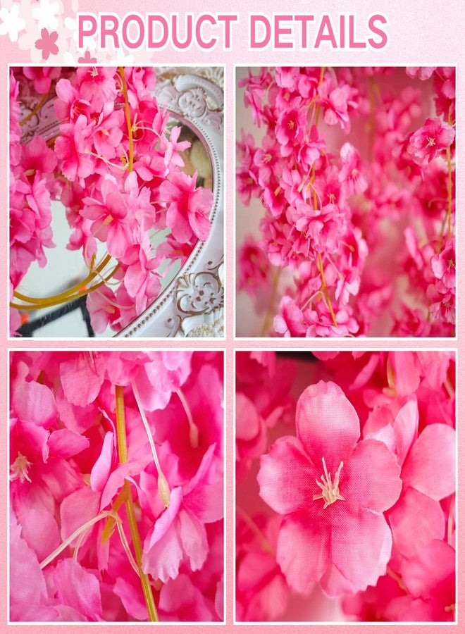 ASTRYAS Artificial Cherry Flower Vines, 4Pcs Pink Cherry Blossom Garland Hanging Silk Artificial Flower Faux Sakura Garland for Wedding Garden Arch Wall Home Party Decor(Hot Pink) - Image 4