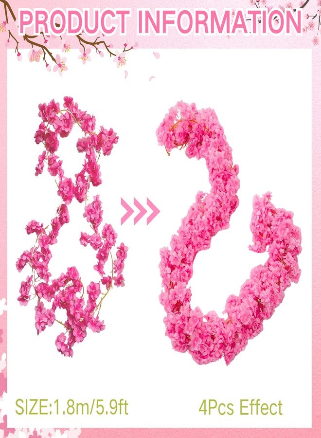 ASTRYAS Artificial Cherry Flower Vines, 4Pcs Pink Cherry Blossom Garland Hanging Silk Artificial Flower Faux Sakura Garland for Wedding Garden Arch Wall Home Party Decor(Hot Pink) - Image 3