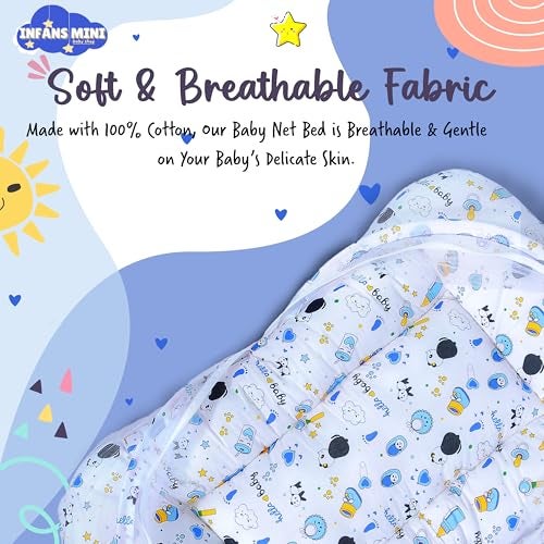 Infans Mini Cotton Baby Bedding Set for New Born Baby Sleeping Bag, Mosquito Net Bed Suitable Upto 6 Months Babies (Panda Blue), 500 TC - Image 4