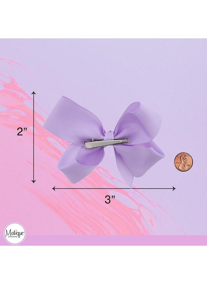 Motique Accessories 3 Inch Grosgrain Bow For Little Girls Set Of 2 (Lavender)  - Image 5