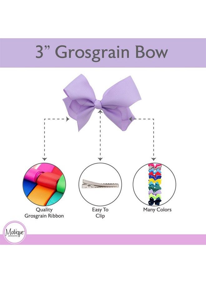 Motique Accessories 3 Inch Grosgrain Bow For Little Girls Set Of 2 (Lavender)  - Image 4