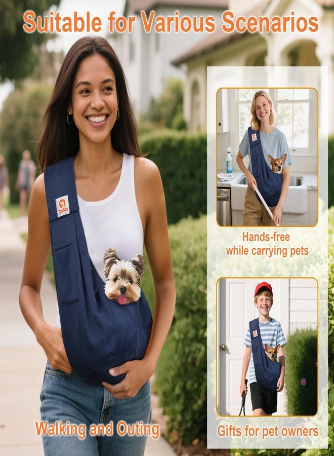 Tomkas Small Dog Cat Sling Carrier Puppy Purse Travel Wrap Soft Crossbody Pet Bag (Dark Blue, M - Classic Pocket & Classic Strap) - Image 3