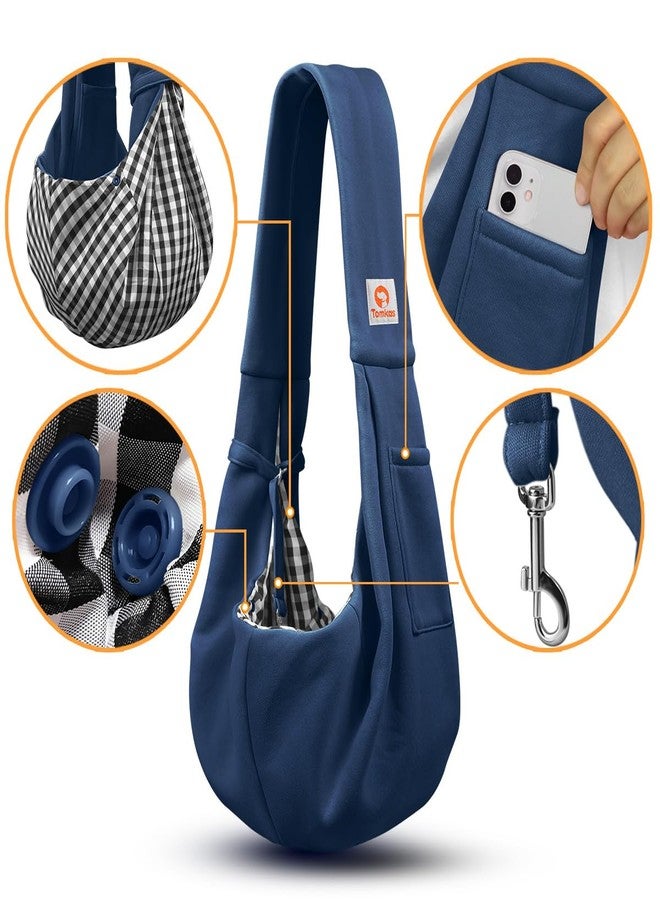Tomkas Small Dog Cat Sling Carrier Puppy Purse Travel Wrap Soft Crossbody Pet Bag (Dark Blue, M - Classic Pocket & Classic Strap) - Image 4
