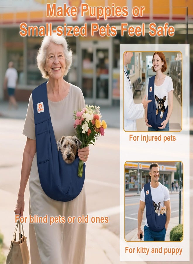 Tomkas Small Dog Cat Sling Carrier Puppy Purse Travel Wrap Soft Crossbody Pet Bag (Dark Blue, M - Classic Pocket & Classic Strap) - Image 2