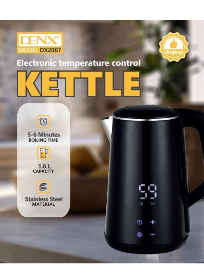 Denx 1.6L Stainless Steel Electric Kettle with Temperature Hold Function, Fast Heating, and Touch Screen. - Image 2