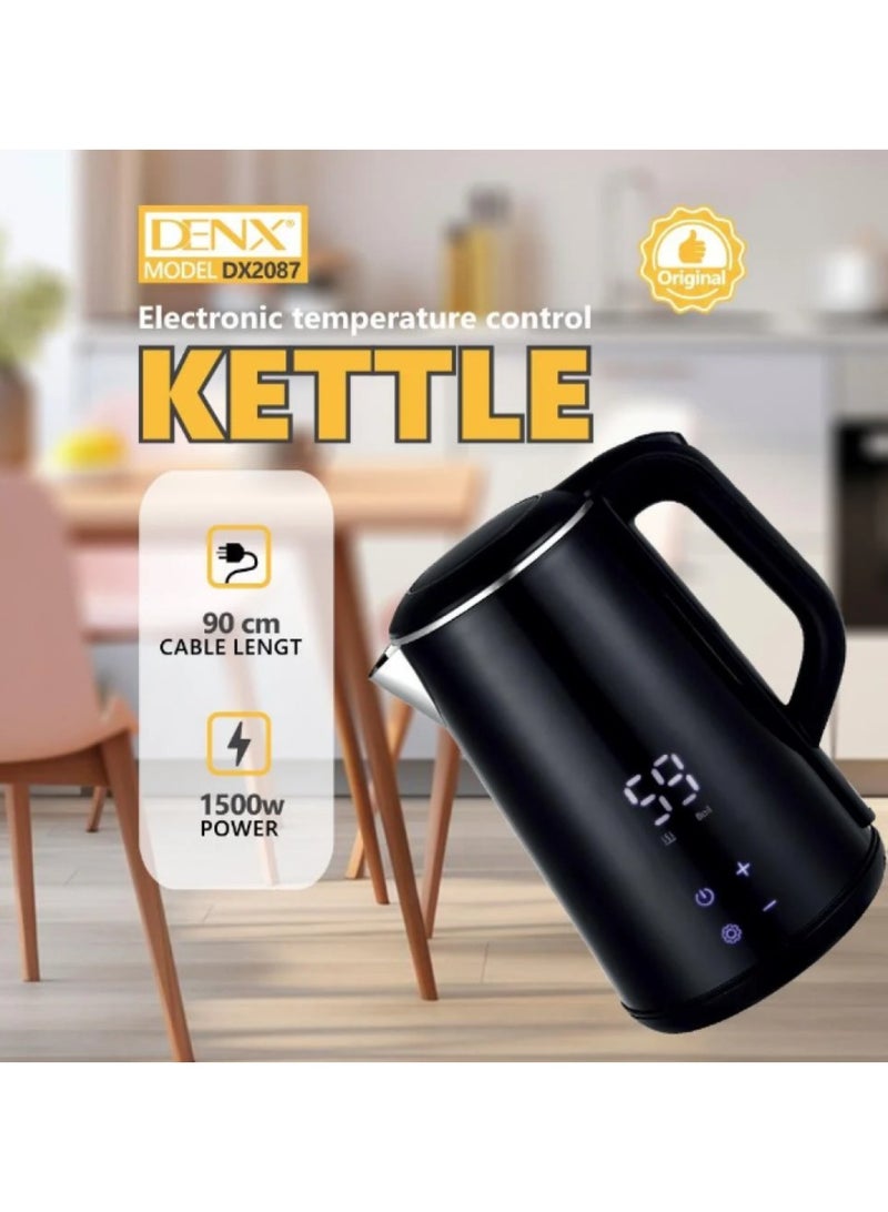 Denx 1.6L Stainless Steel Electric Kettle with Temperature Hold Function, Fast Heating, and Touch Screen. - Image 3
