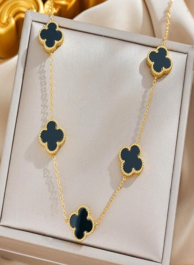 Okos Gold Plated Black Clover Jewellery Set Combo for Women & Girls | Necklace, Bracelet, Ring & Stud Earrings | Elegant Jewellery Everday Wear CO1000497BLK - Image 2