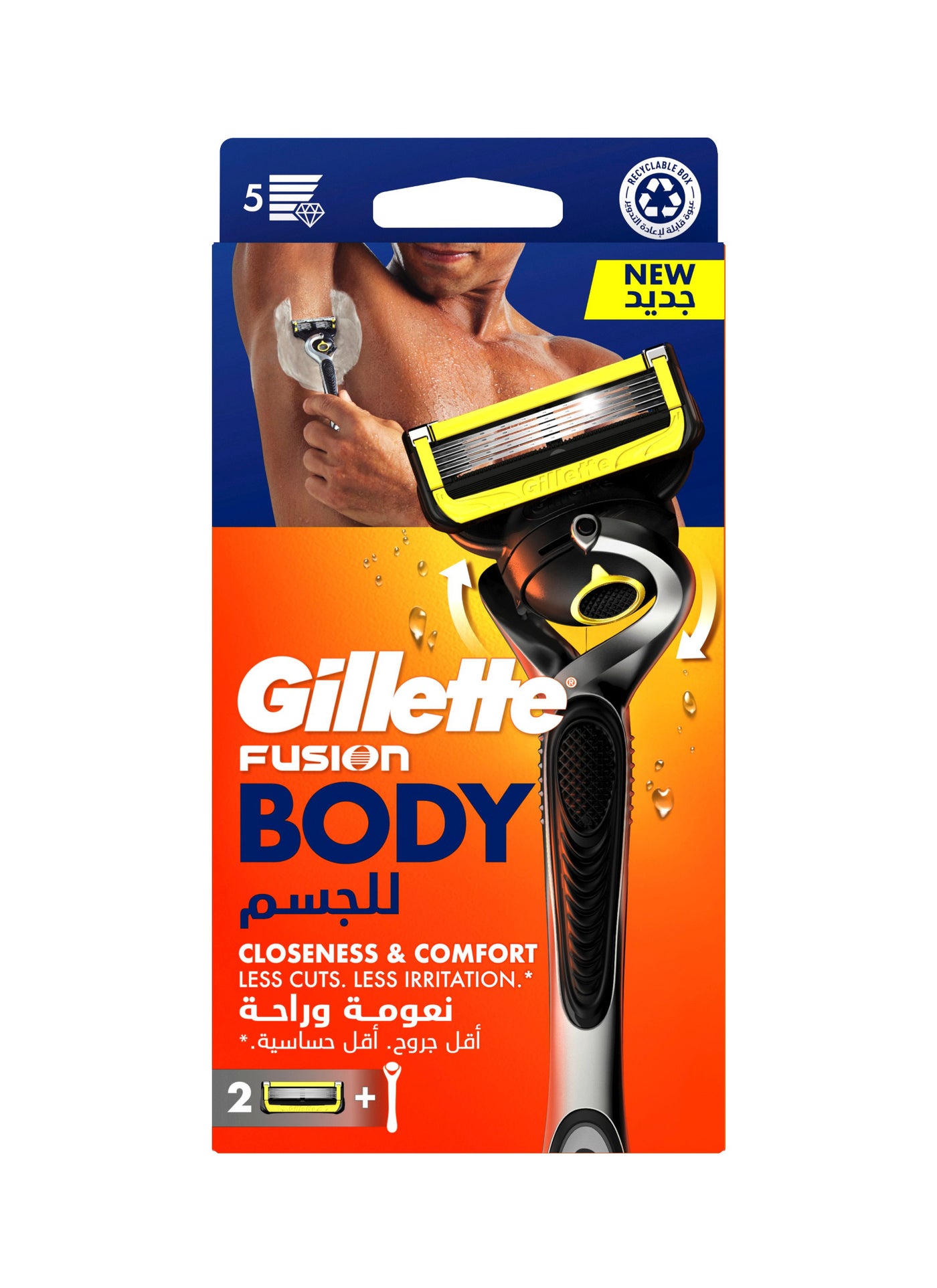 Gillette Fusion Body Men's Refillable Razor: Handle + 5 Blade Refills + Hygiene Cap