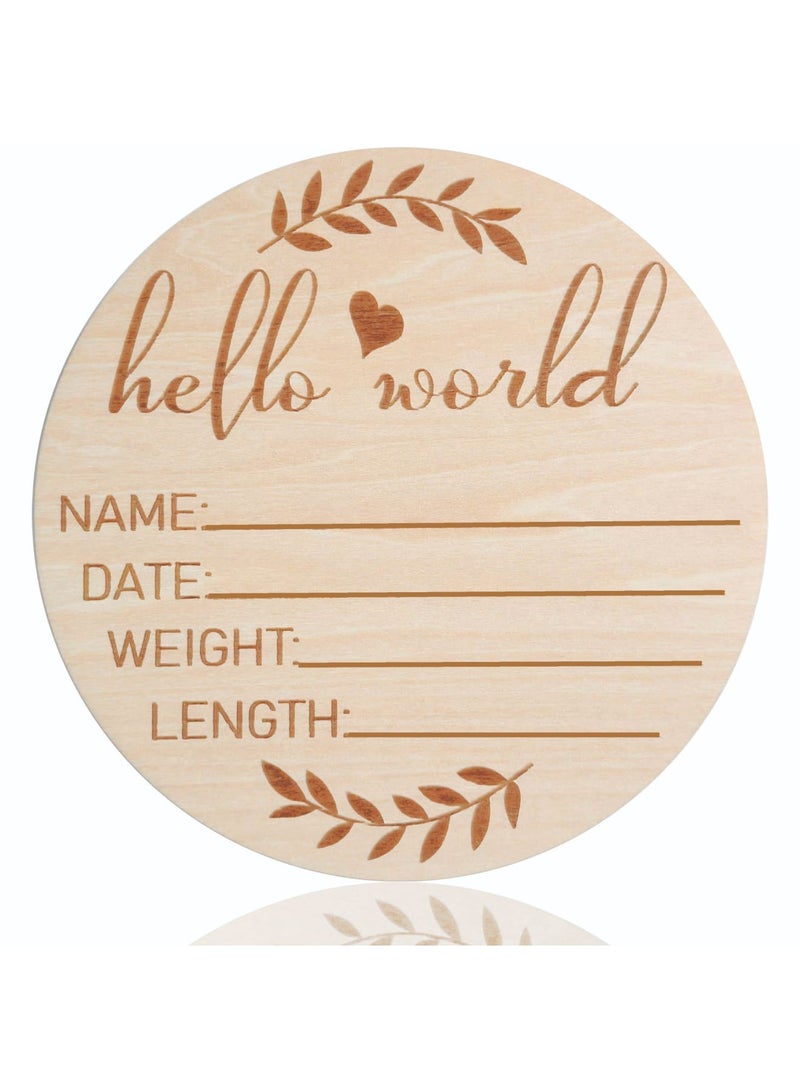 SYOSI 5.9 inch Hello World Newborn Sign, Baby Monthly Milestone with Announcement Sign, Baby Birth Wooden Sign, Wooden Baby Name Announcement Sign for Boys Girls Photo Prop Baby Shower - Image 1