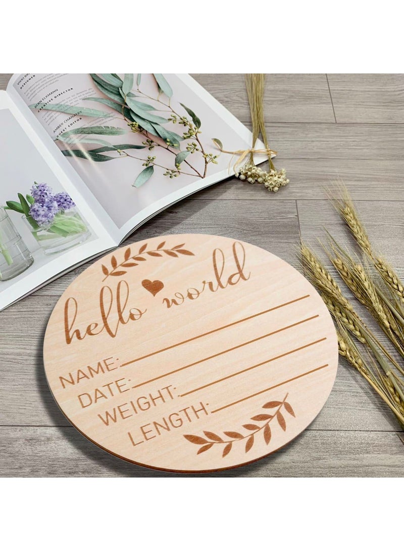 SYOSI 5.9 inch Hello World Newborn Sign, Baby Monthly Milestone with Announcement Sign, Baby Birth Wooden Sign, Wooden Baby Name Announcement Sign for Boys Girls Photo Prop Baby Shower - Image 4