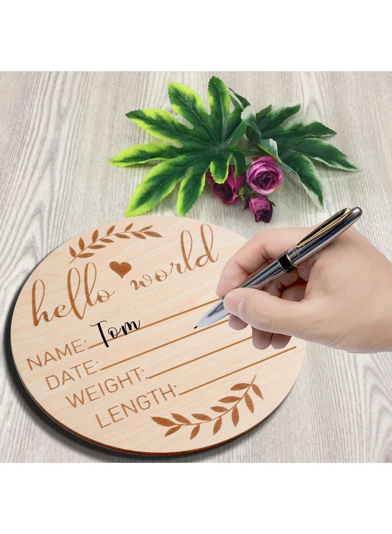 SYOSI 5.9 inch Hello World Newborn Sign, Baby Monthly Milestone with Announcement Sign, Baby Birth Wooden Sign, Wooden Baby Name Announcement Sign for Boys Girls Photo Prop Baby Shower - Image 5