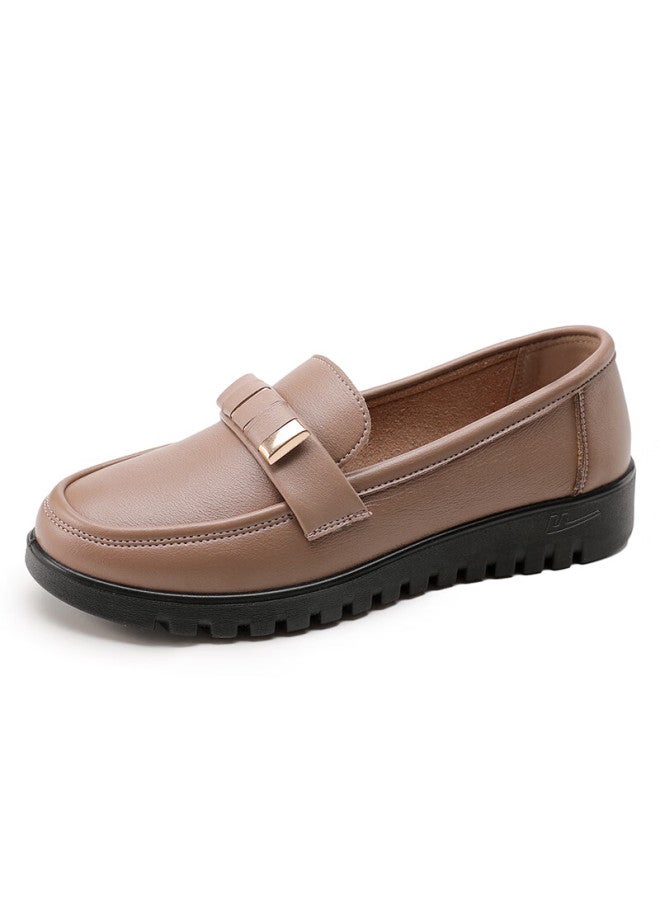 Pull Back Warrior Comfortable Mom Shoes For Elderly Women Spring Autumn Soft Sole Non-slip Leather Shoes Middle-aged 50-60 Years Old 0045 Dusty Pink Size 39 - Image 4